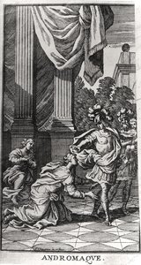 1676年に出版されたJean Racine（1639-99）による「Andromache」からのピュロスの足でのAndromache 作： Francois Chauveau